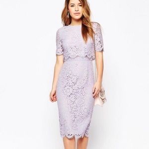 Lace Crop Top Midi Pencil Dress (Lilac)